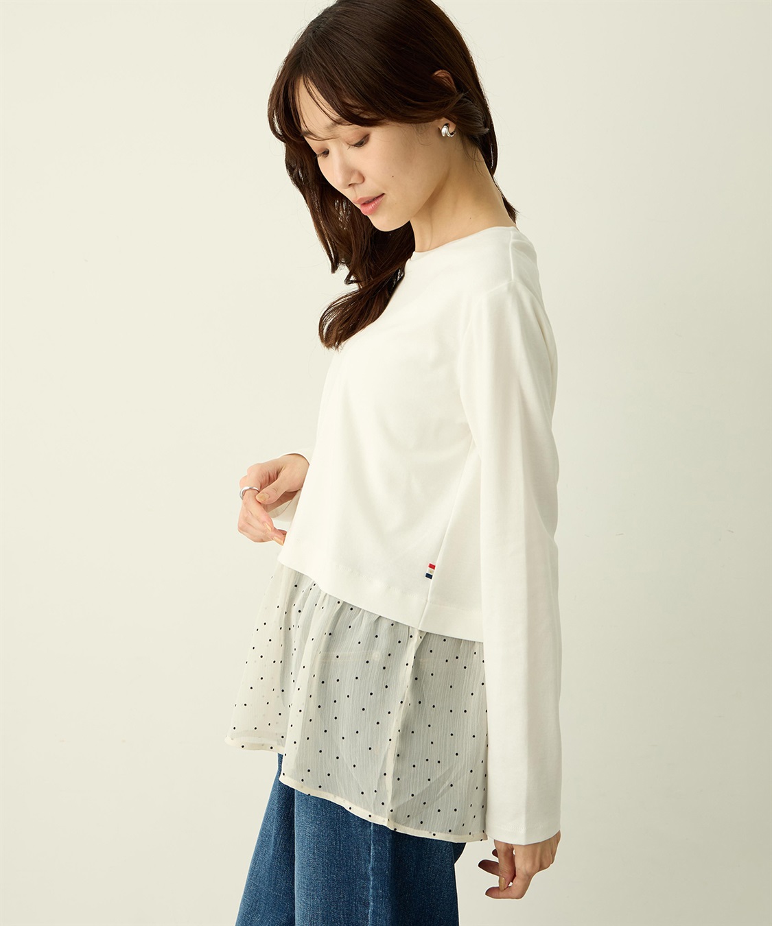 Petit Honfleur 裾切替レイヤードロングスリーブTシャツ【ドット・レース】_sub_3