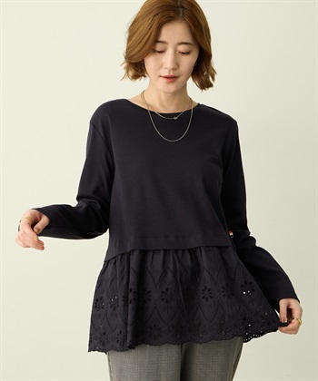 Petit Honfleur 裾切替レイヤードロングスリーブTシャツ【ドット・レース】_subthumb_6