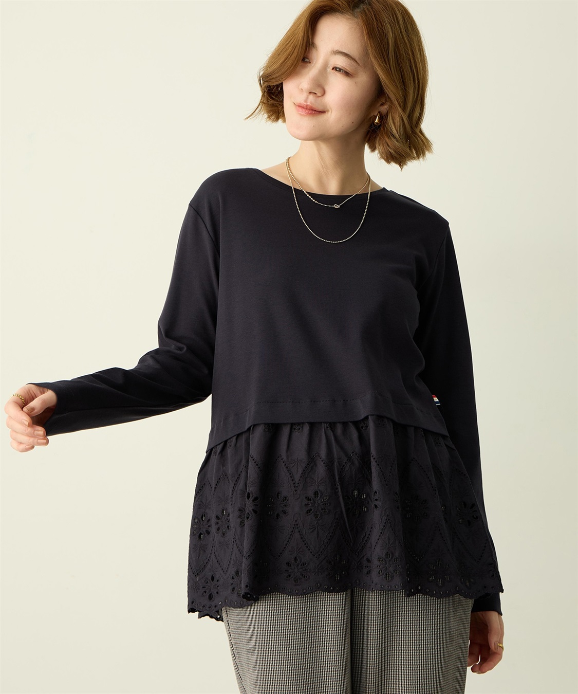 Petit Honfleur 裾切替レイヤードロングスリーブTシャツ【ドット・レース】_sub_7