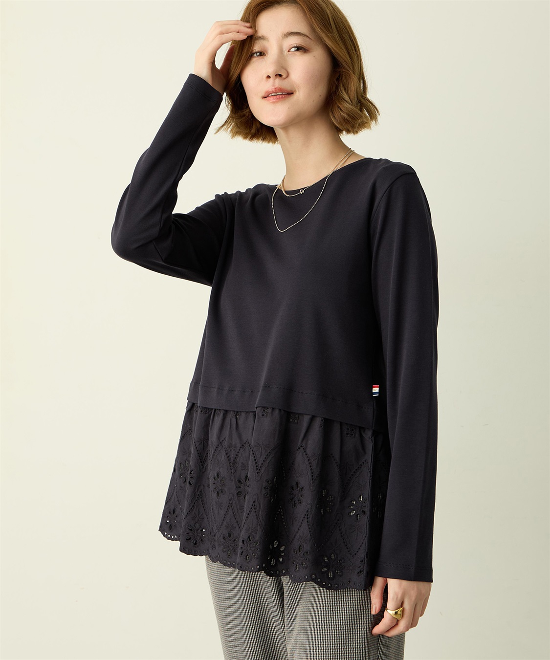 Petit Honfleur 裾切替レイヤードロングスリーブTシャツ【ドット・レース】_sub_8