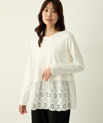 Petit Honfleur 裾切替レイヤードロングスリーブTシャツ【ドット・レース】_subthumb_9