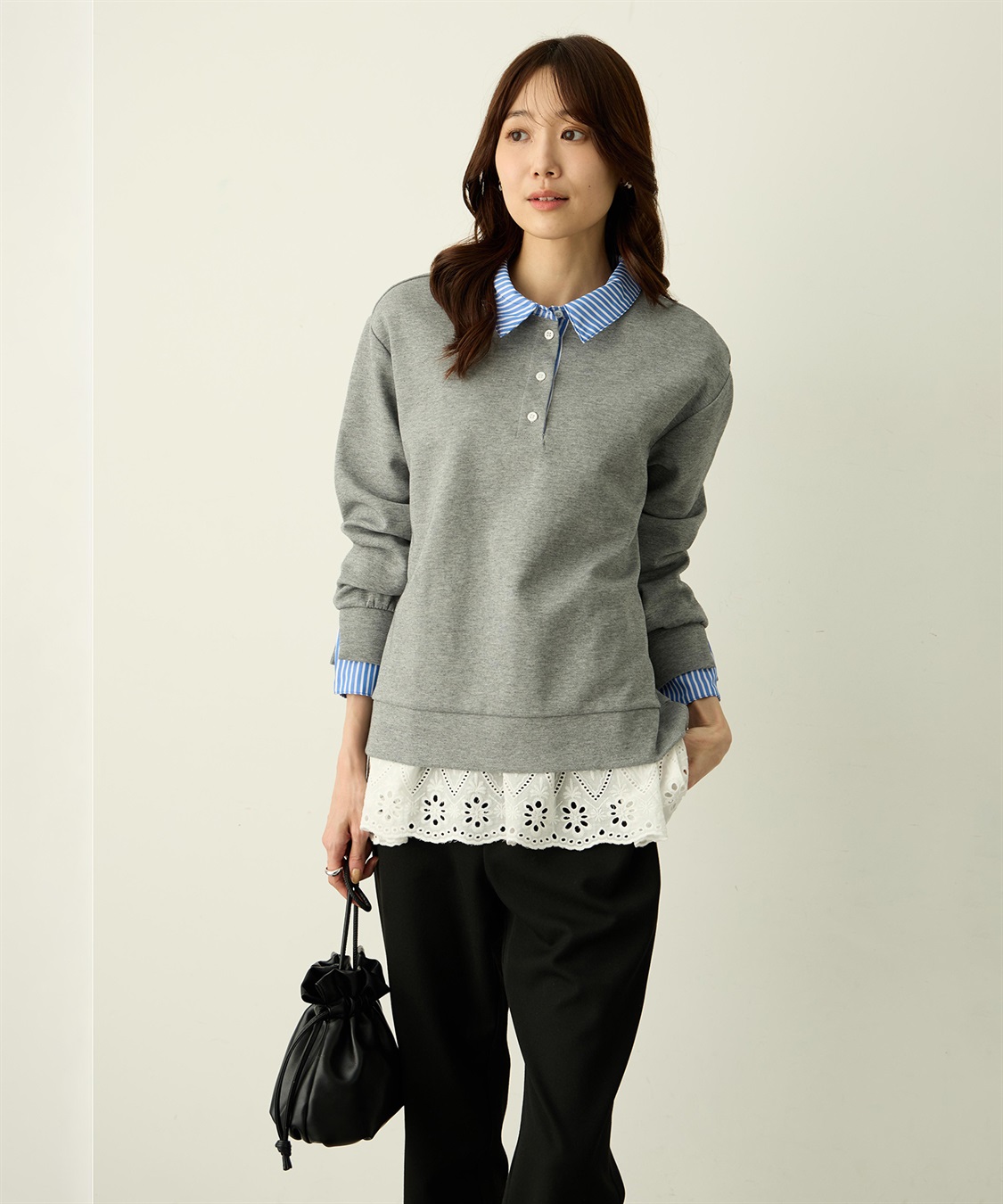 Petit Honfleur 裾切替レイヤードロングスリーブTシャツ【ドット・レース】_sub_11