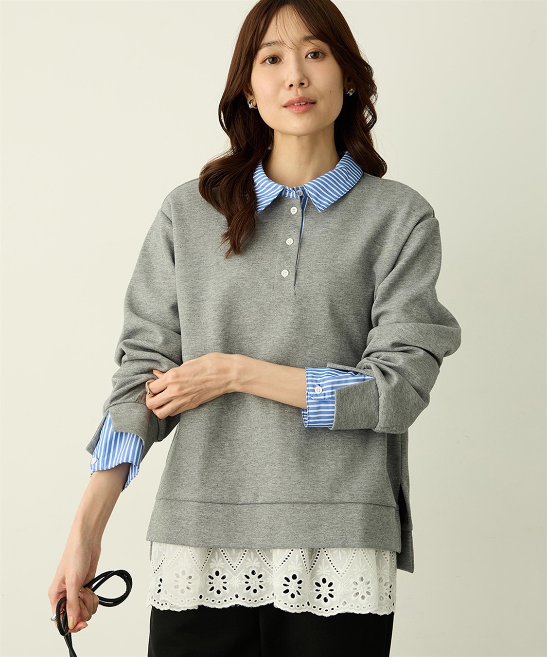 Petit Honfleur 裾切替レイヤードロングスリーブTシャツ【ドット・レース】_sub_12