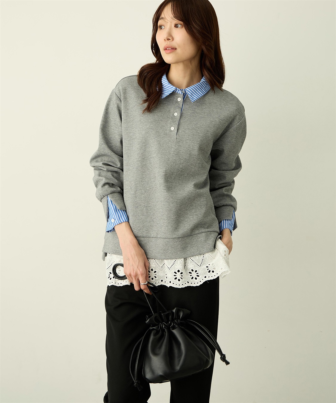Petit Honfleur 裾切替レイヤードロングスリーブTシャツ【ドット・レース】_sub_13