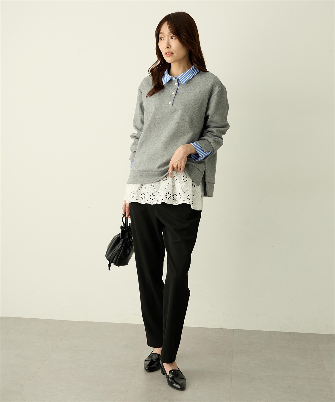 Petit Honfleur 裾切替レイヤードロングスリーブTシャツ【ドット・レース】_sub_15