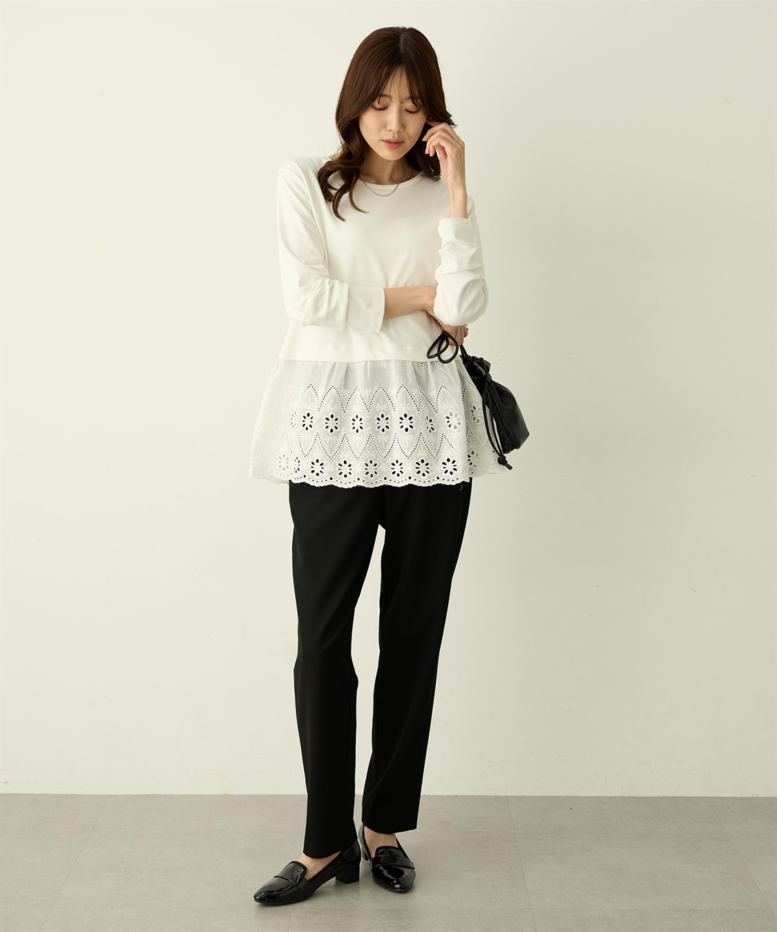 Petit Honfleur 裾切替レイヤードロングスリーブTシャツ【ドット・レース】_sub_16