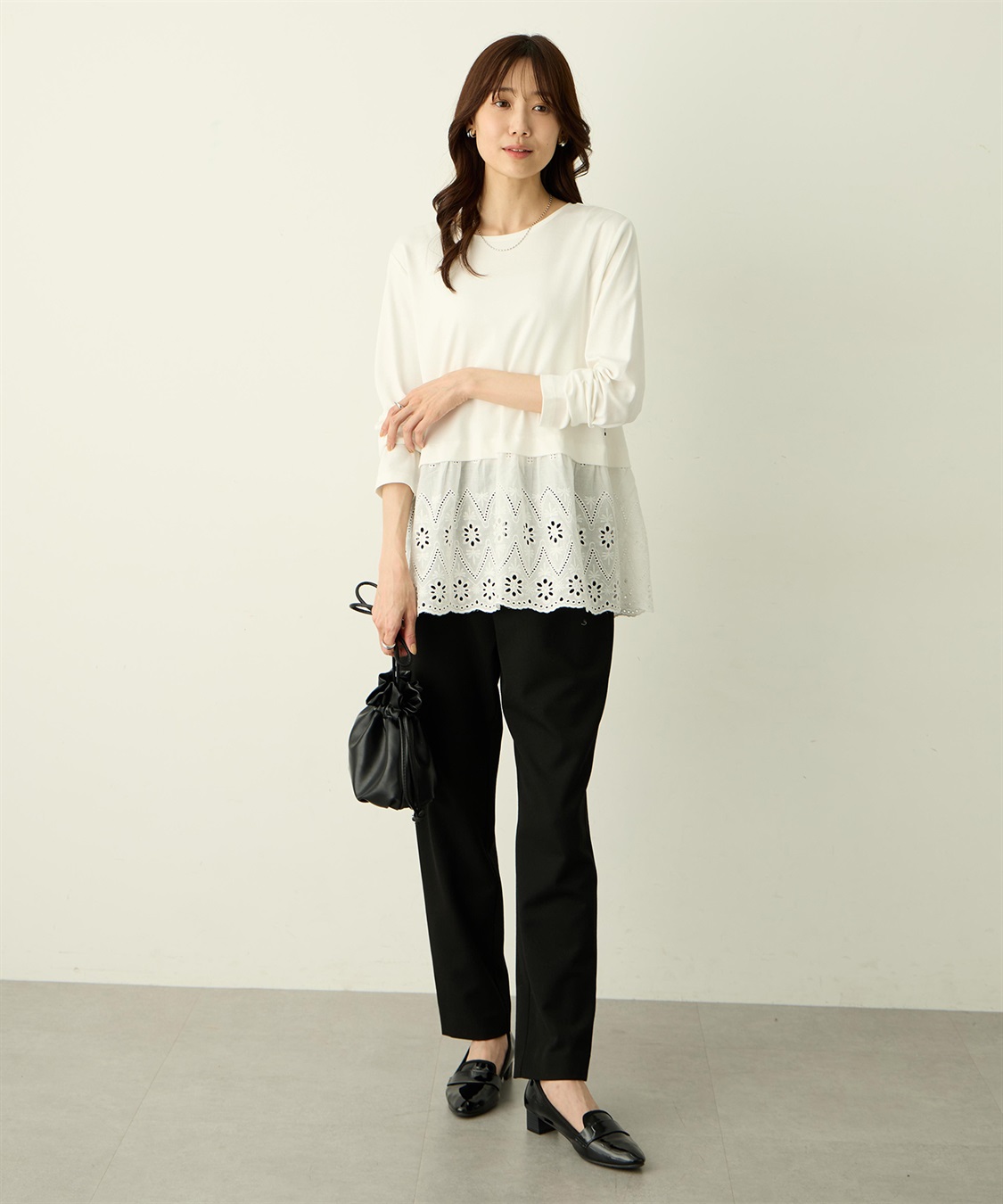 Petit Honfleur 裾切替レイヤードロングスリーブTシャツ【ドット・レース】_sub_17