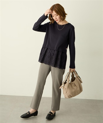 Petit Honfleur 裾切替レイヤードロングスリーブTシャツ【ドット・レース】_subthumb_20