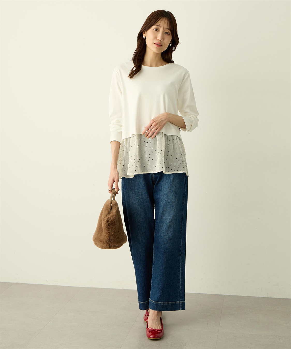 Petit Honfleur 裾切替レイヤードロングスリーブTシャツ【ドット・レース】_sub_22