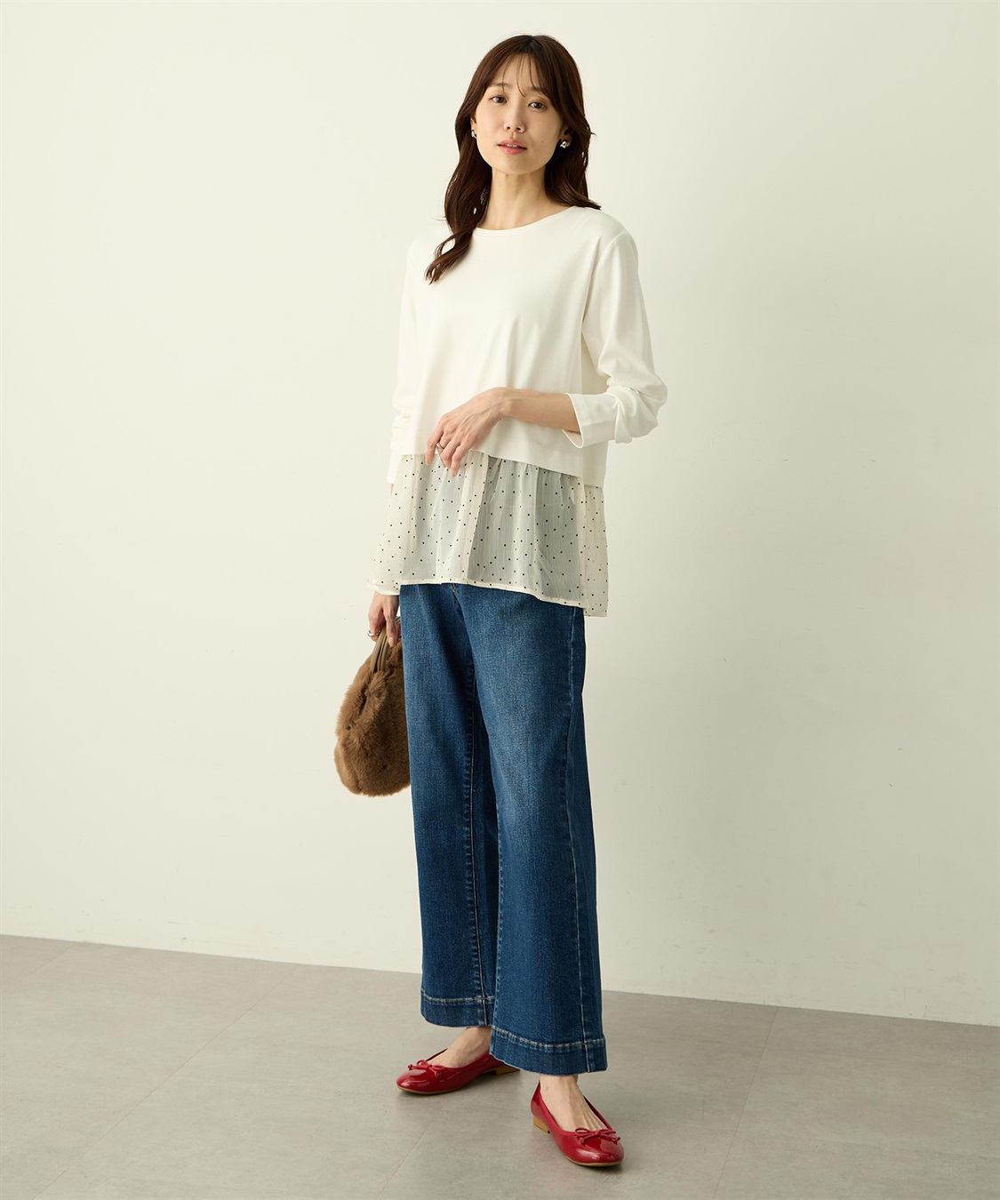 Petit Honfleur 裾切替レイヤードロングスリーブTシャツ【ドット・レース】_sub_23