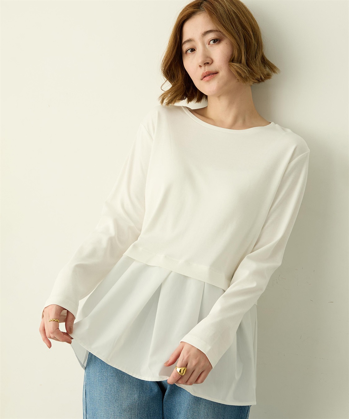 Petit Honfleur タックレイヤードロングスリーブTシャツ【無地・ストライプ】_sub_2