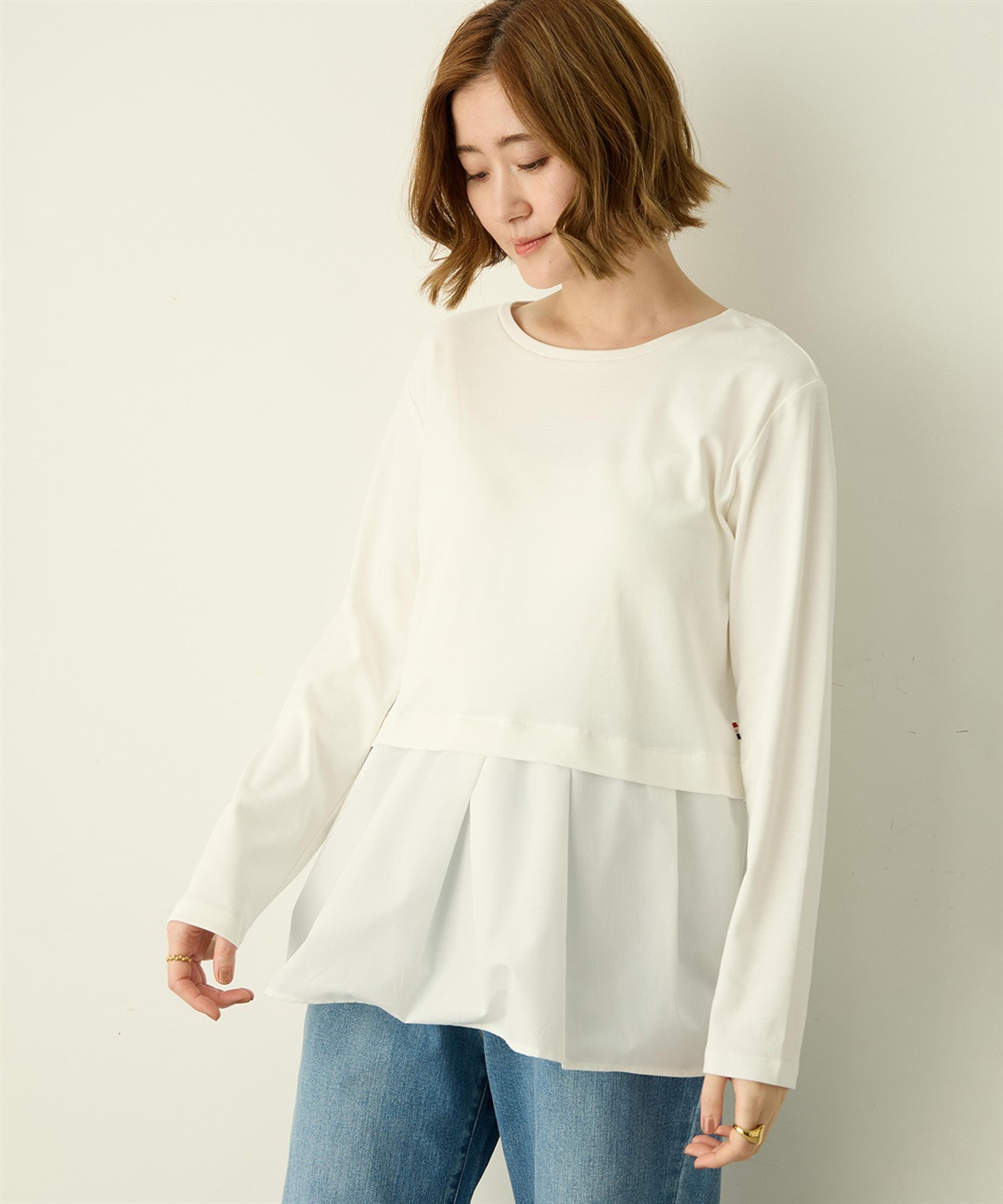 Petit Honfleur タックレイヤードロングスリーブTシャツ【無地・ストライプ】_sub_4