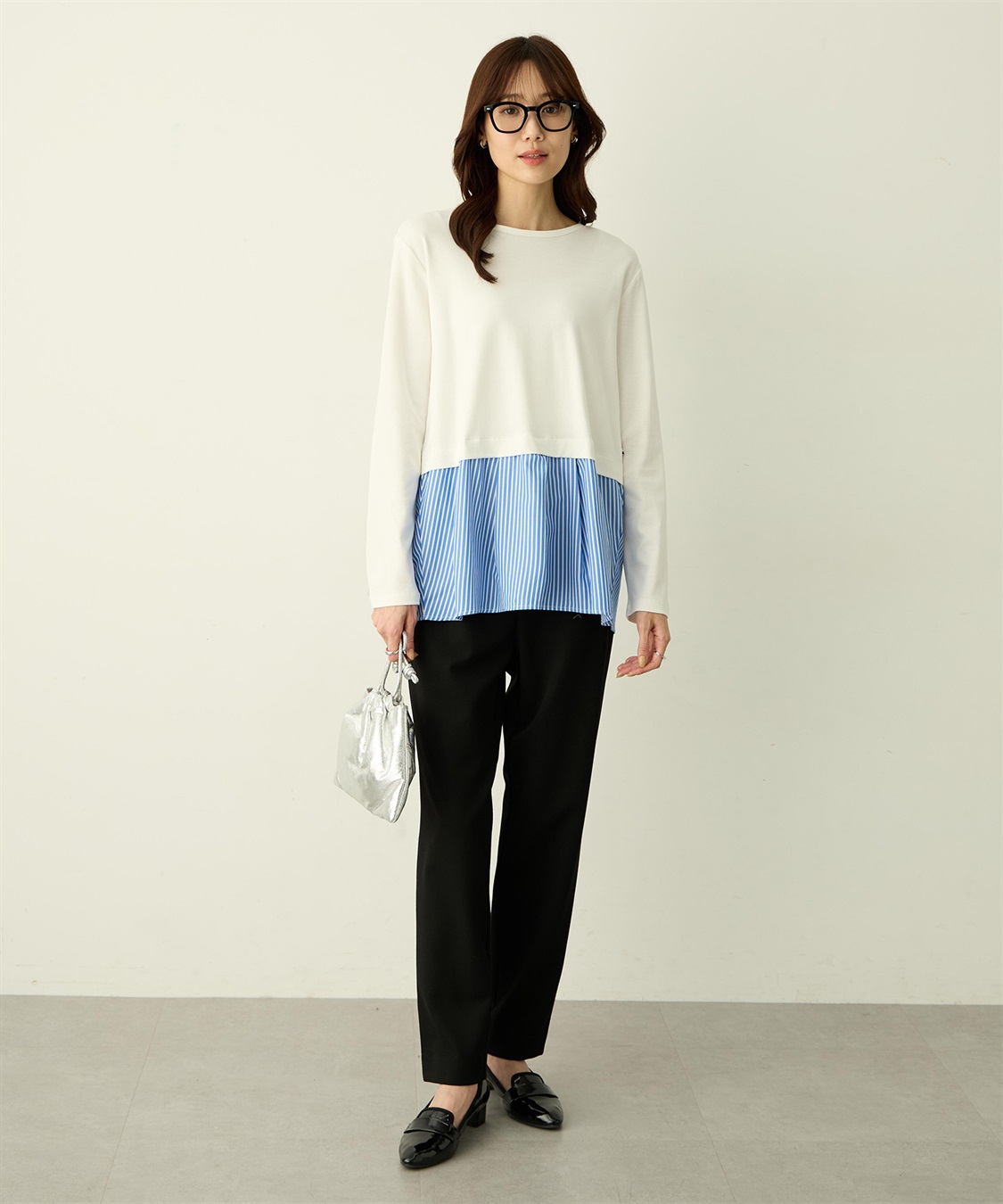 Petit Honfleur タックレイヤードロングスリーブTシャツ【無地・ストライプ】_sub_11