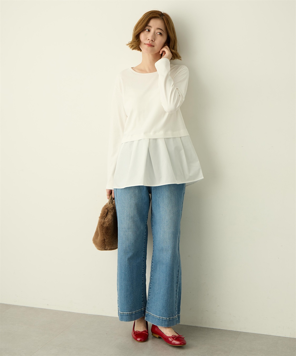 Petit Honfleur タックレイヤードロングスリーブTシャツ【無地・ストライプ】_sub_14