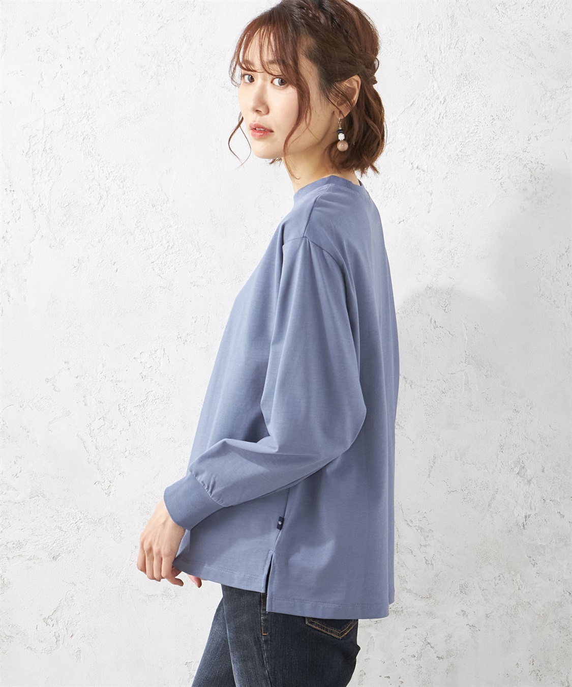 Petit Honfleur オーガニックコットンモックネック長袖Tシャツ_sub_1