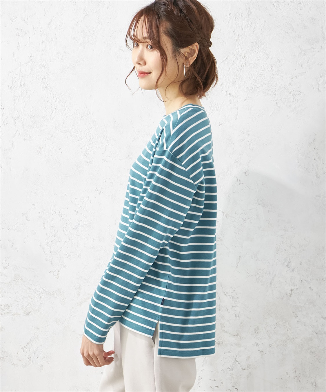 【新品】定価42,900円　花柄プリントボーダーカットソー　長袖　ネイビー13号 花柄プリントカットソー ｜50代60代70代のレディースファッションを