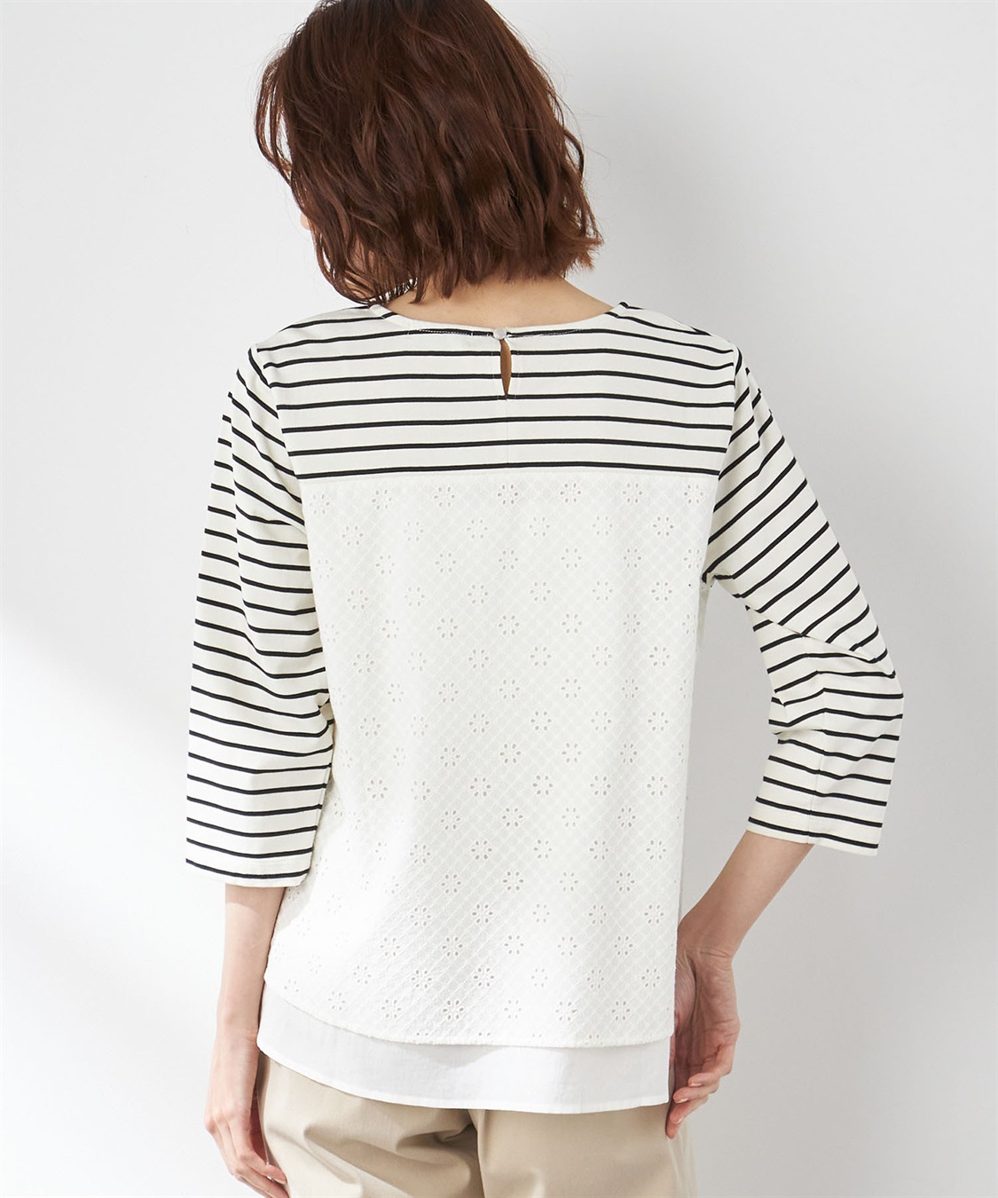 Petit Honfleur オーガニックコットンレース切替ボーダープルオーバー_sub_2