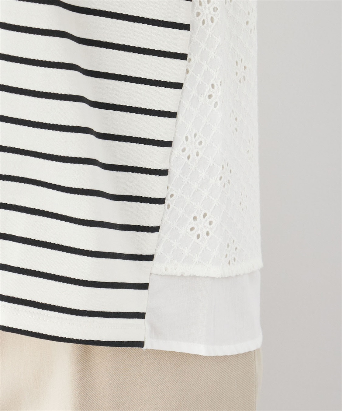 Petit Honfleur オーガニックコットンレース切替ボーダープルオーバー_sub_6