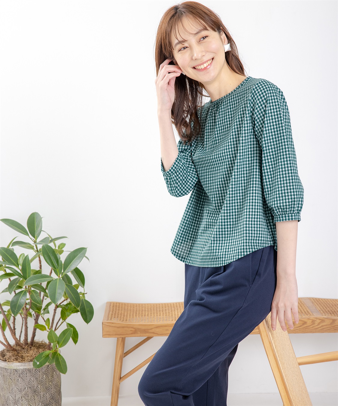 Petit Honfleur クーラータッチトリコットギンガムチェックプルオーバー_sub_14