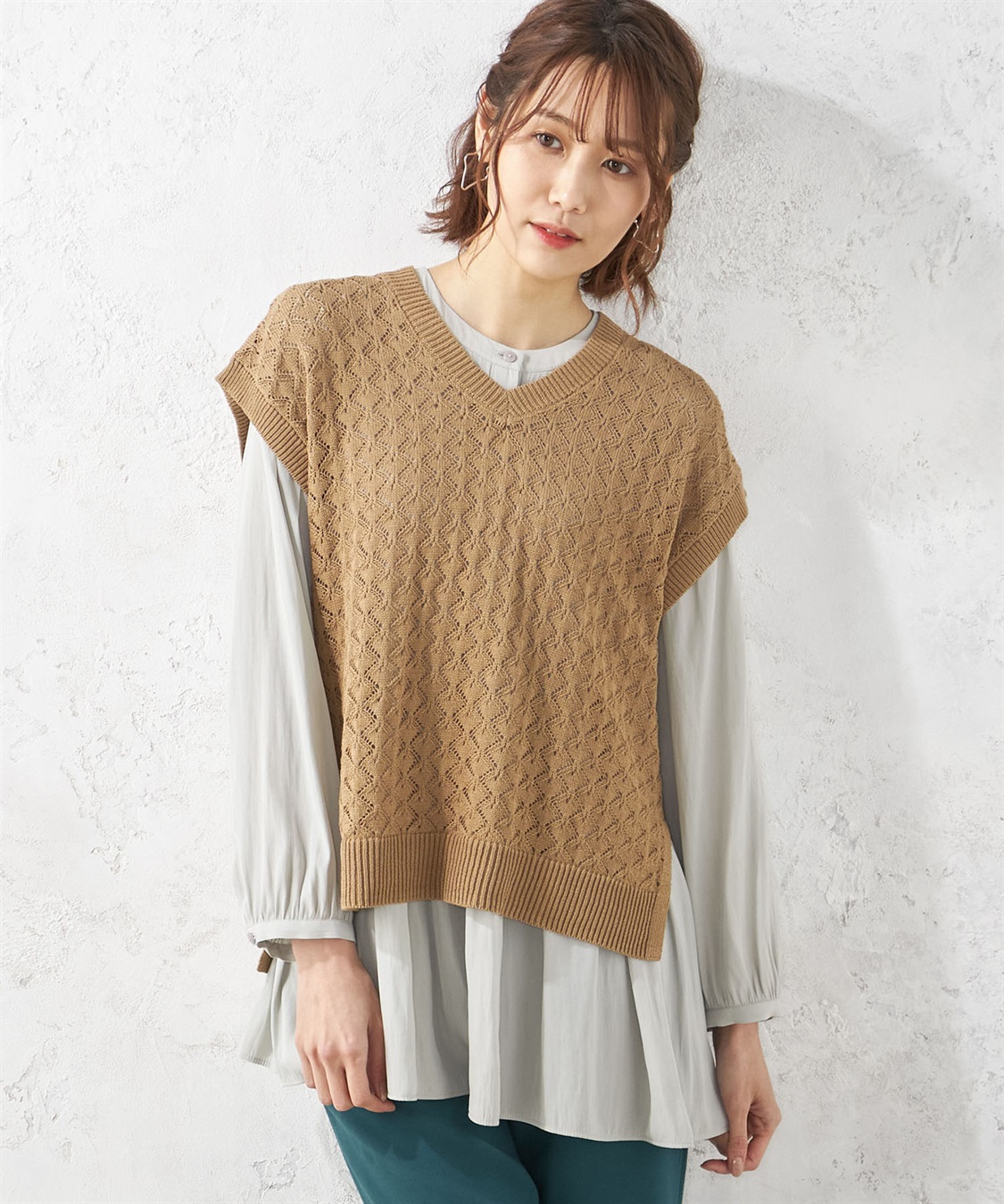 Petit Honfleur ウォッシャブル透かし編みニットベスト_sub_1