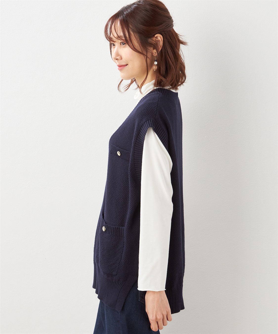 Petit Honfleur ツイードVネックベスト_sub_1