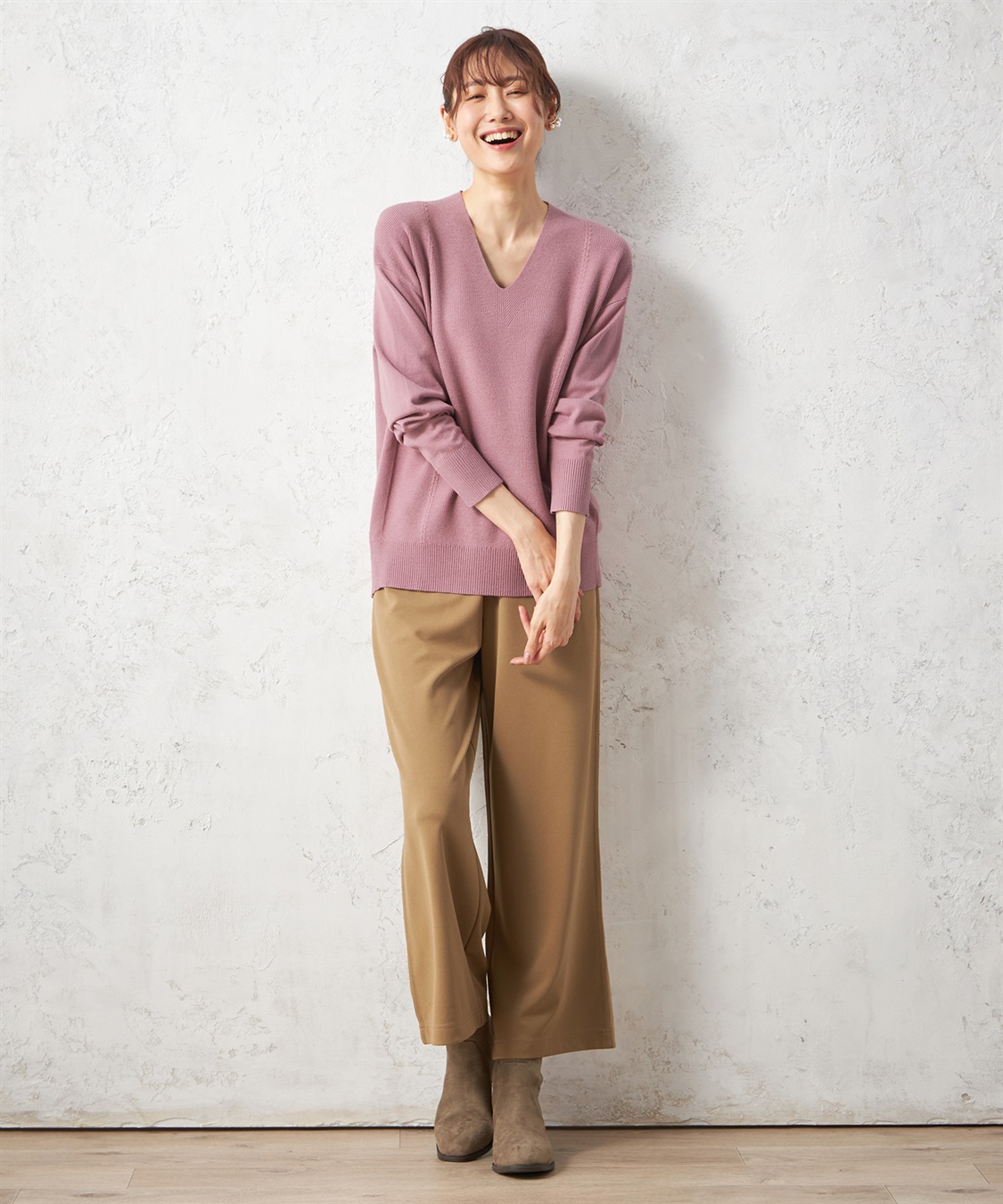 畦編みVネックプルオーバー Petit Honfleur｜クロスプラス公式通販サイト