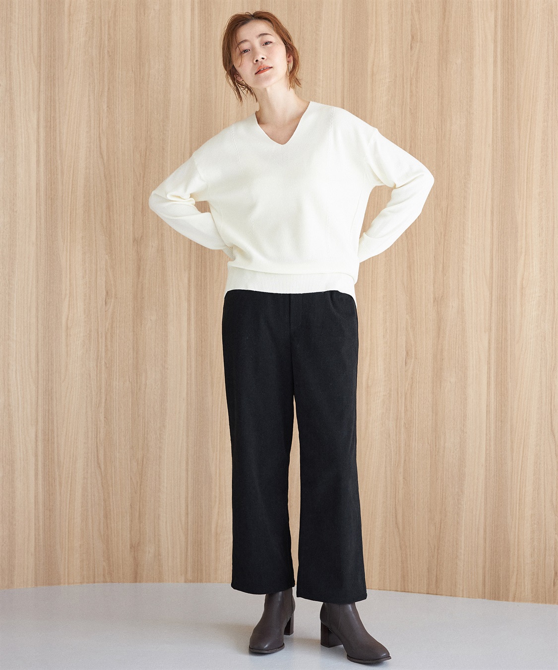 Petit Honfleur 畦編みVネックプルオーバー_sub_9