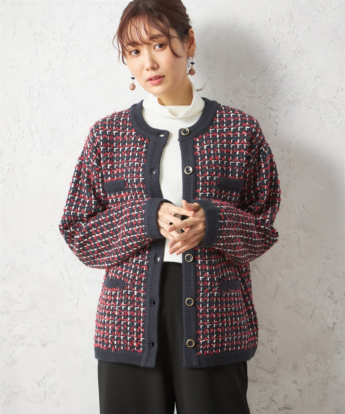 Petit Honfleur ツイード風チェックジャガードカーディガン_sub_1
