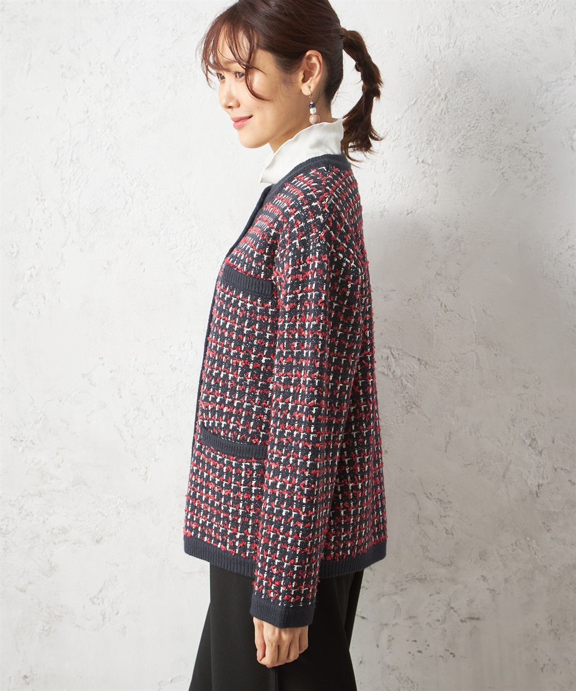 Petit Honfleur ツイード風チェックジャガードカーディガン_sub_2