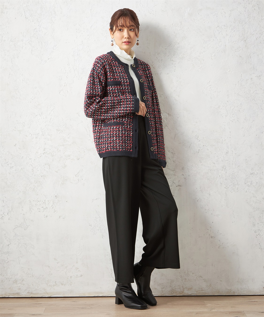 Petit Honfleur ツイード風チェックジャガードカーディガン_sub_10