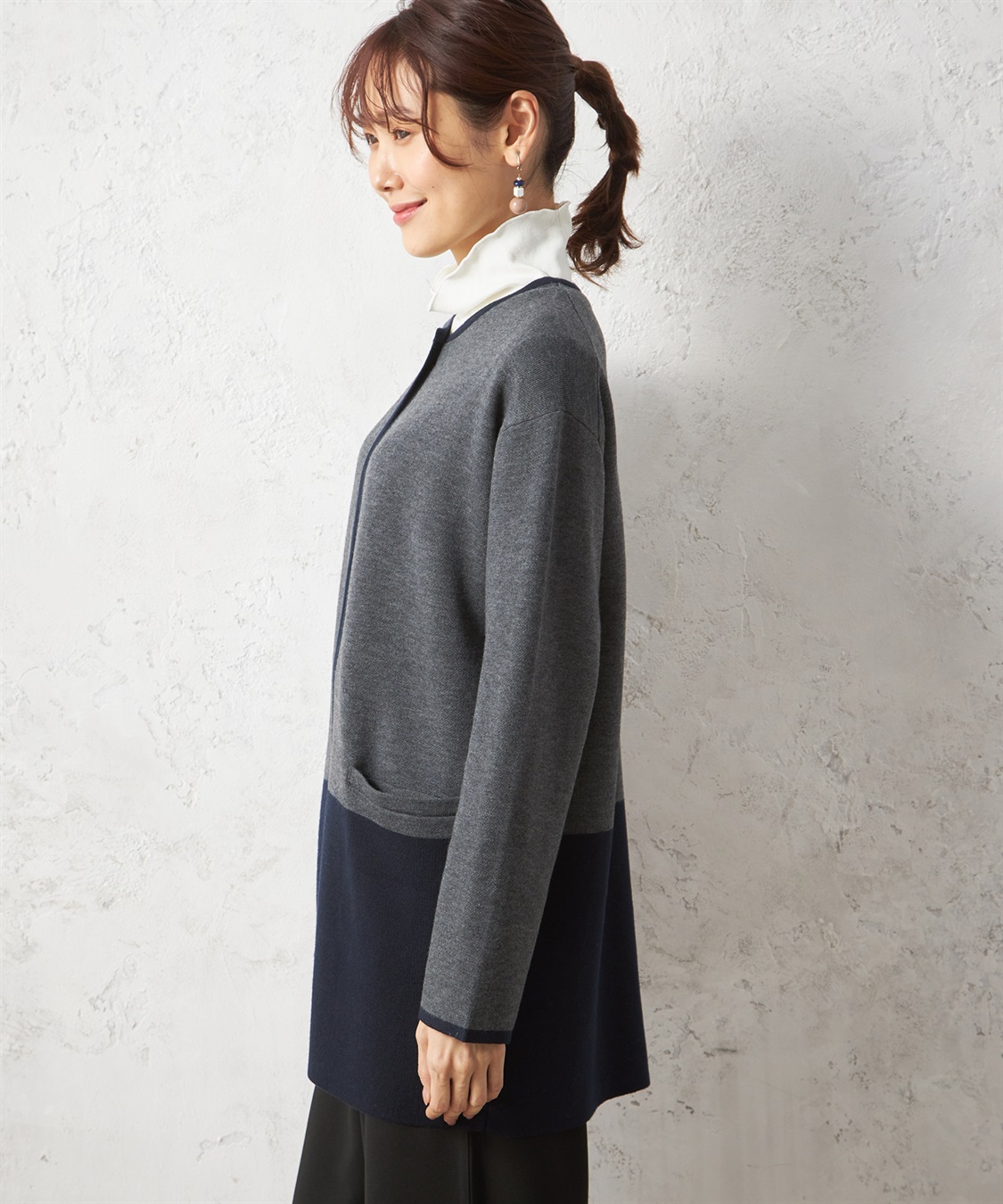 Petit Honfleur Wフェイスパネル配色コーディガン_sub_1