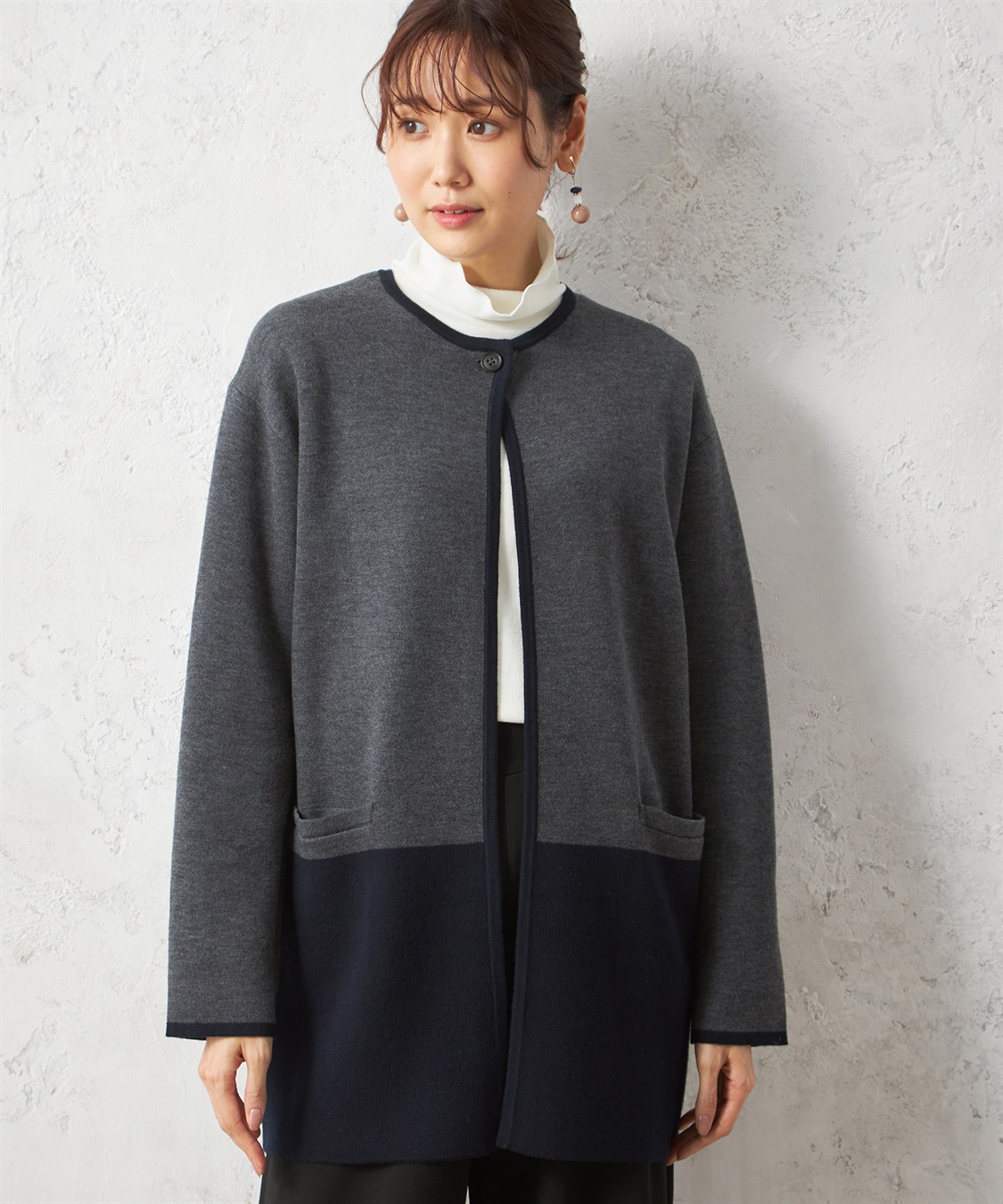 Petit Honfleur Wフェイスパネル配色コーディガン_sub_3