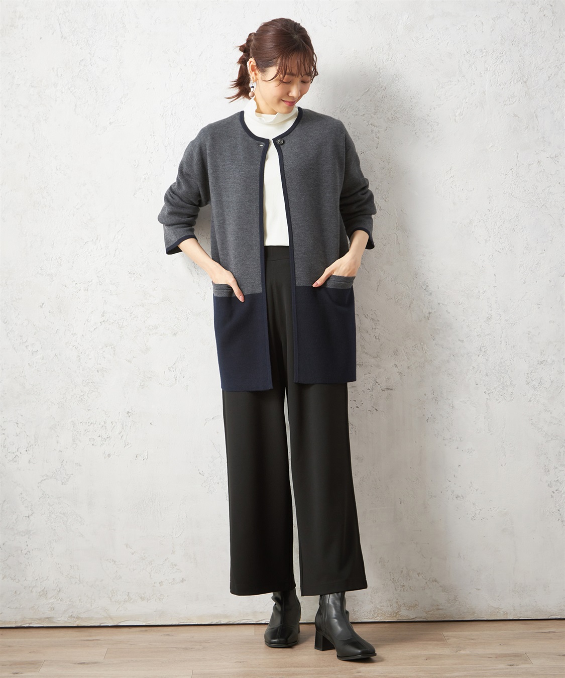 Petit Honfleur Wフェイスパネル配色コーディガン_sub_9