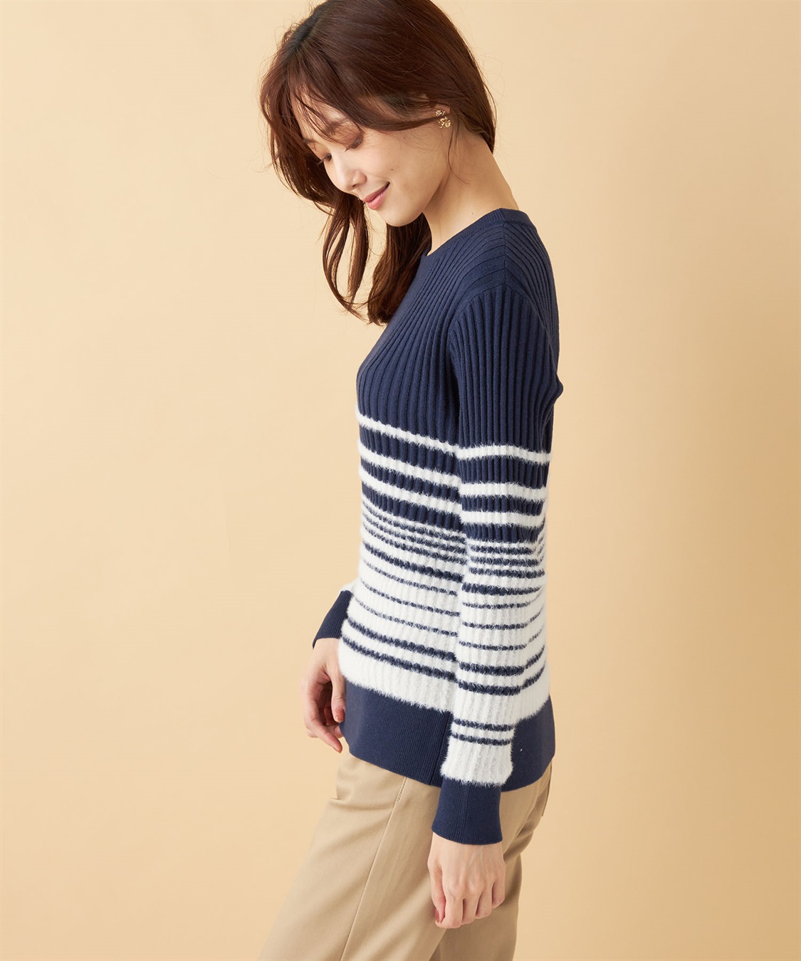 Petit Honfleur ファーボーダーニットプルオーバー_sub_1