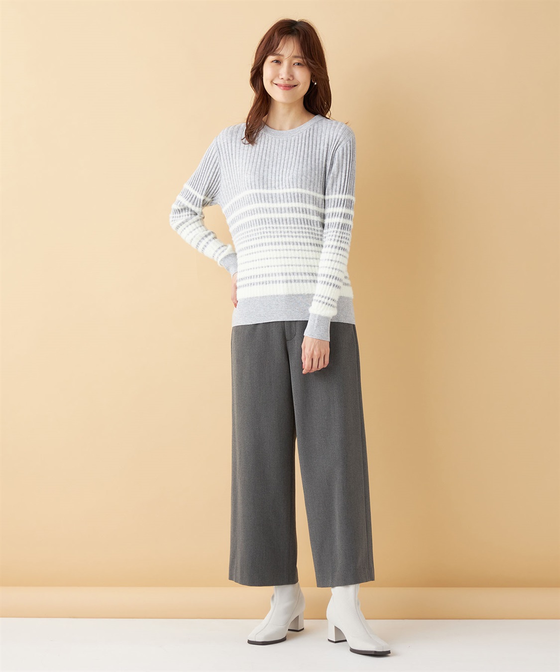 Petit Honfleur ファーボーダーニットプルオーバー_sub_11