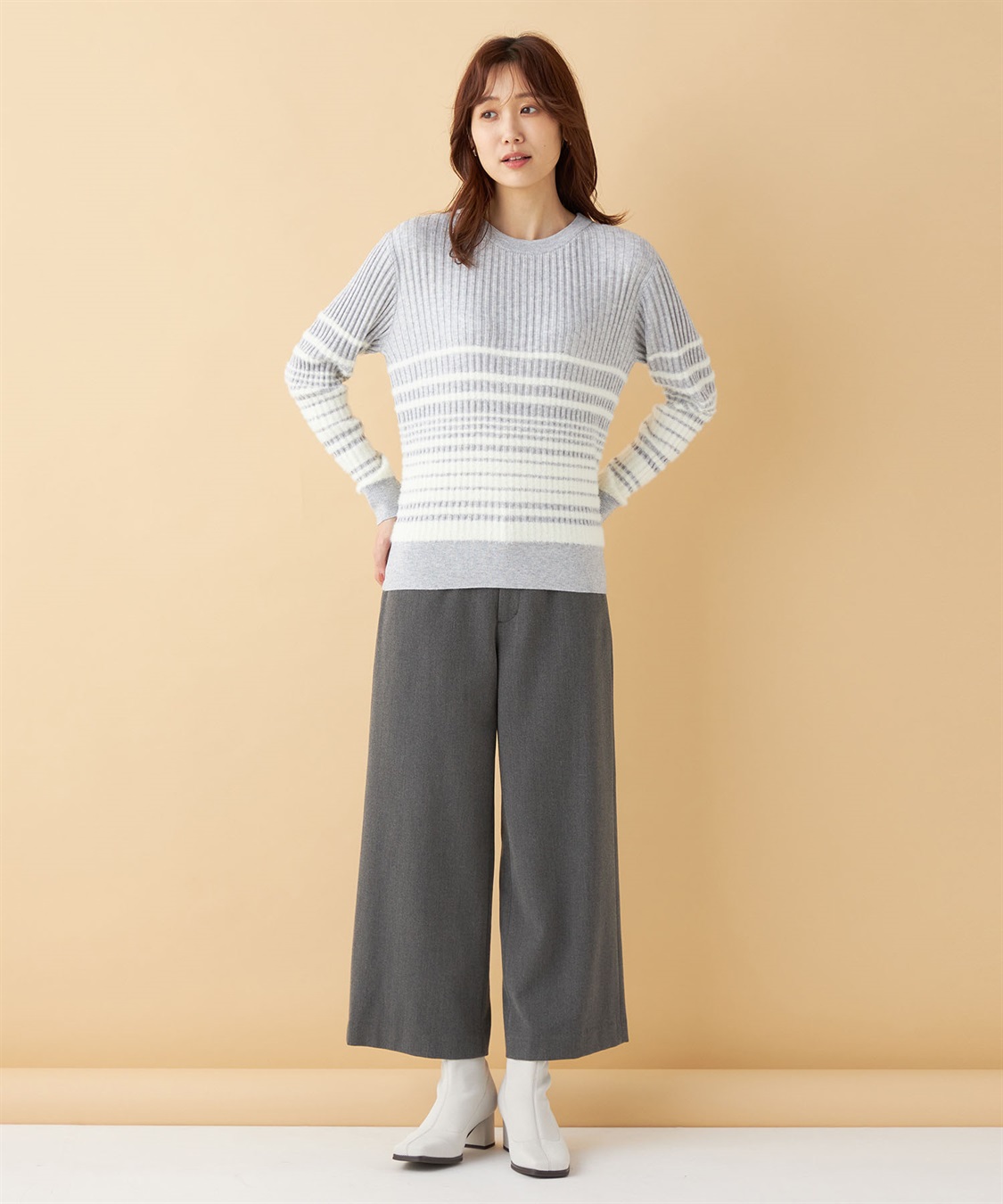 Petit Honfleur ファーボーダーニットプルオーバー_sub_12