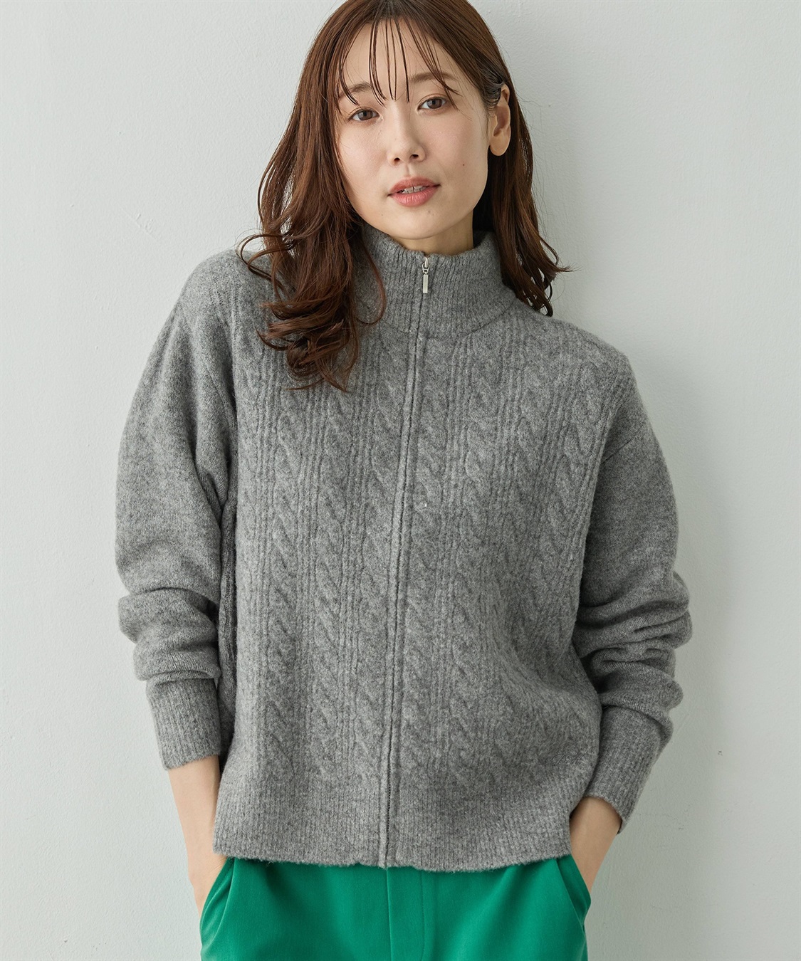 Petit Honfleur ケーブルZIPニットカーディガン【ハンドウォッシャブル】_sub_1