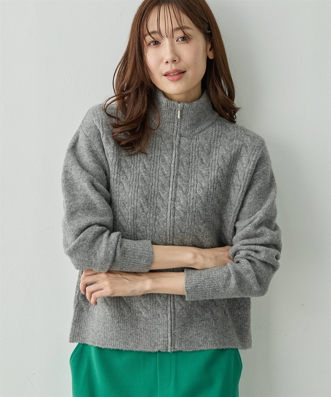 Petit Honfleur ケーブルZIPニットカーディガン【ハンドウォッシャブル】_sub_2