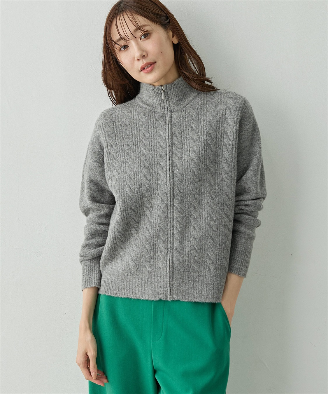 Petit Honfleur ケーブルZIPニットカーディガン【ハンドウォッシャブル】_sub_3