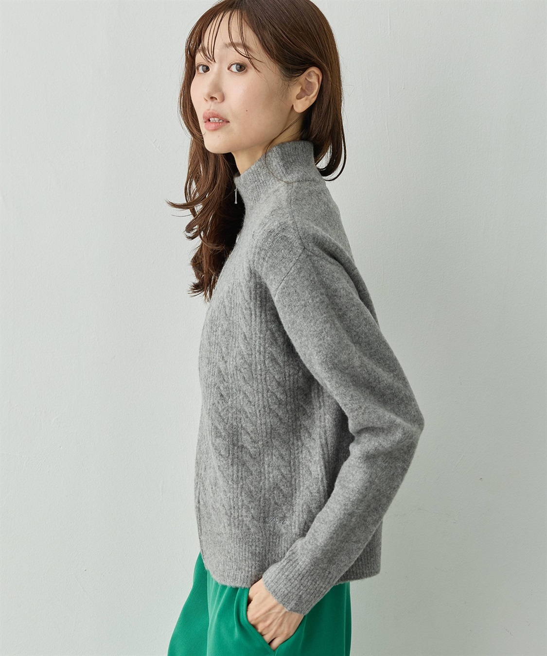 Petit Honfleur ケーブルZIPニットカーディガン【ハンドウォッシャブル】_sub_4