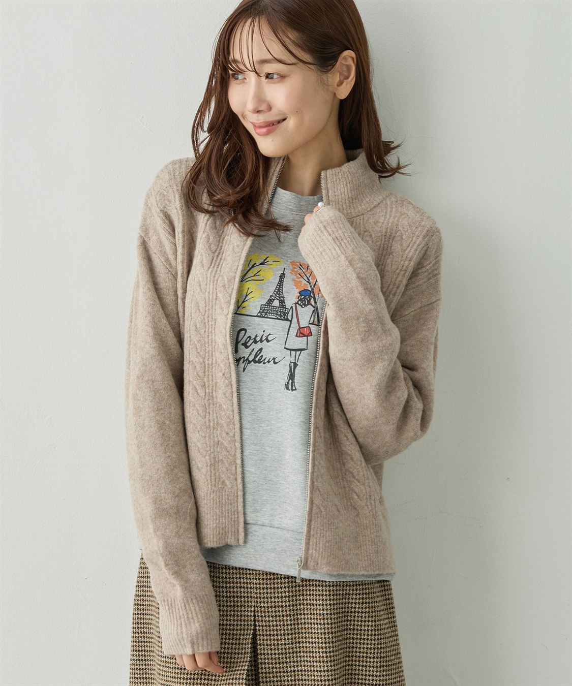 Petit Honfleur ケーブルZIPニットカーディガン【ハンドウォッシャブル】_sub_6