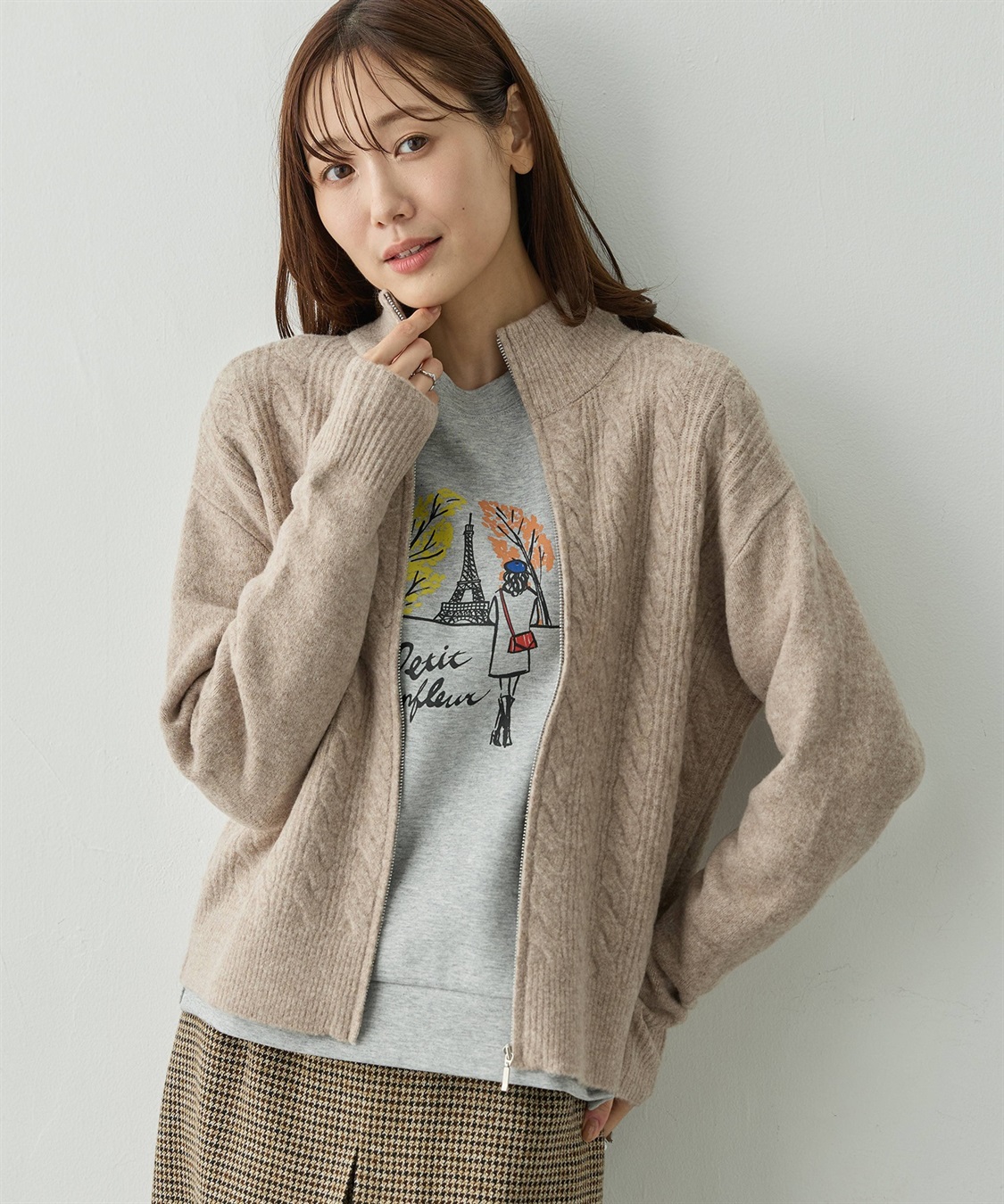 Petit Honfleur ケーブルZIPニットカーディガン【ハンドウォッシャブル】_sub_8