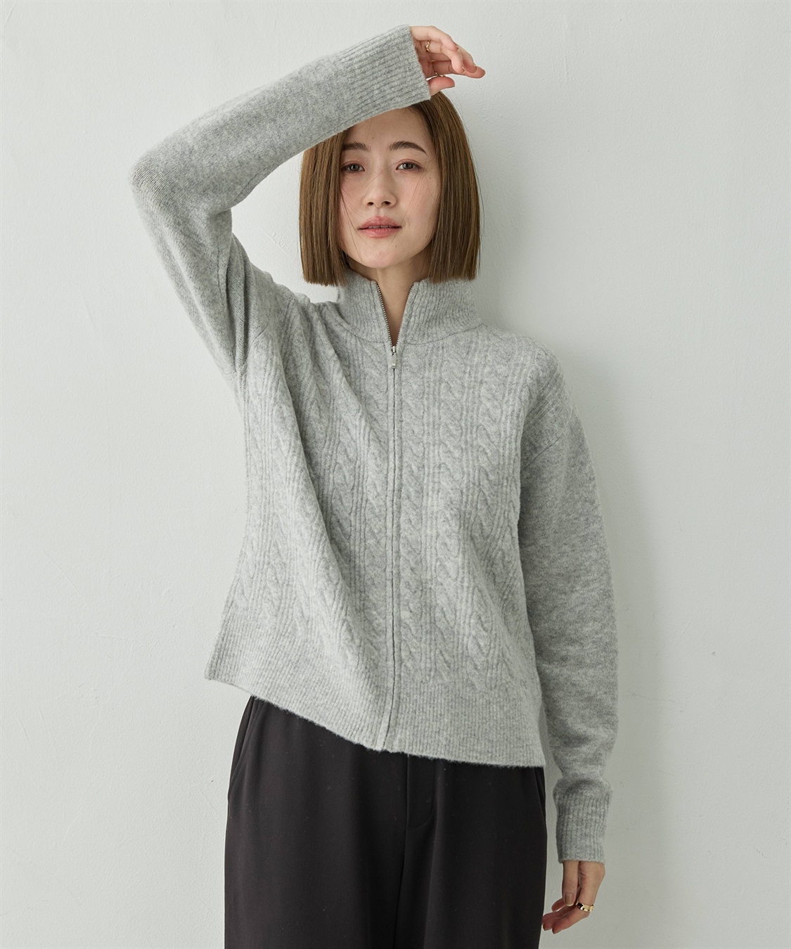 Petit Honfleur ケーブルZIPニットカーディガン【ハンドウォッシャブル】_sub_9