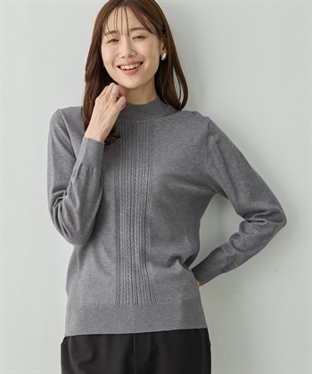 Petit Honfleur フロントケーブル編みハイネックニットプルオーバー【楽ちんニットシリーズ・静電気防止・ウォッシャブル】_subthumb_6