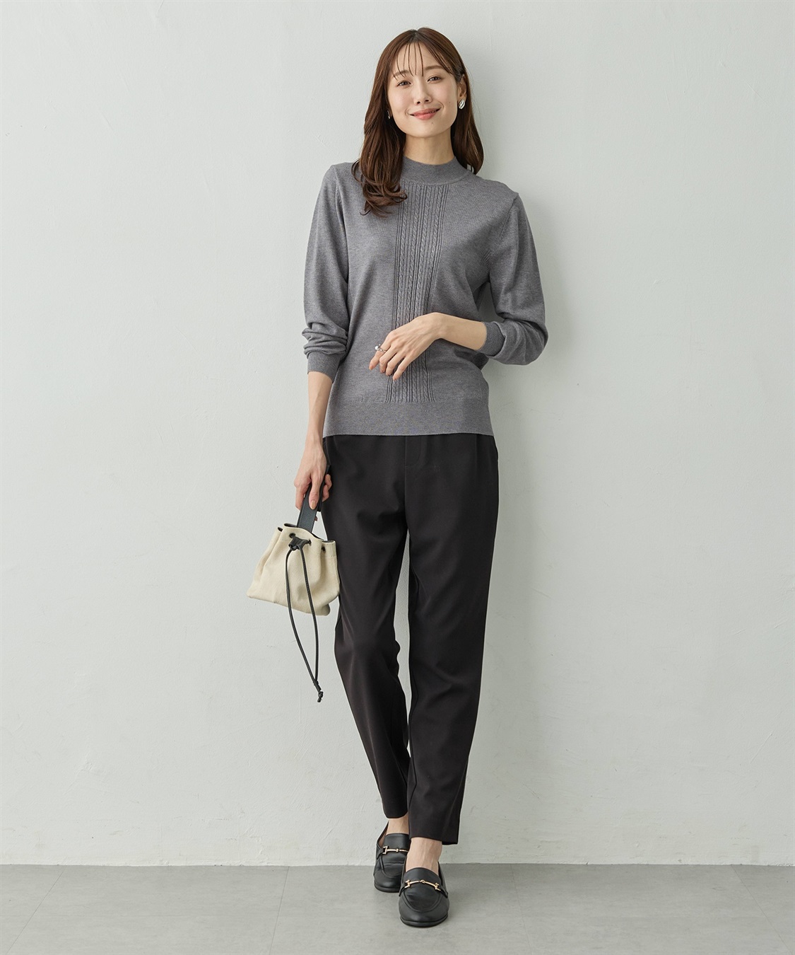 Petit Honfleur フロントケーブル編みハイネックニットプルオーバー【楽ちんニットシリーズ・静電気防止・ウォッシャブル】_sub_14