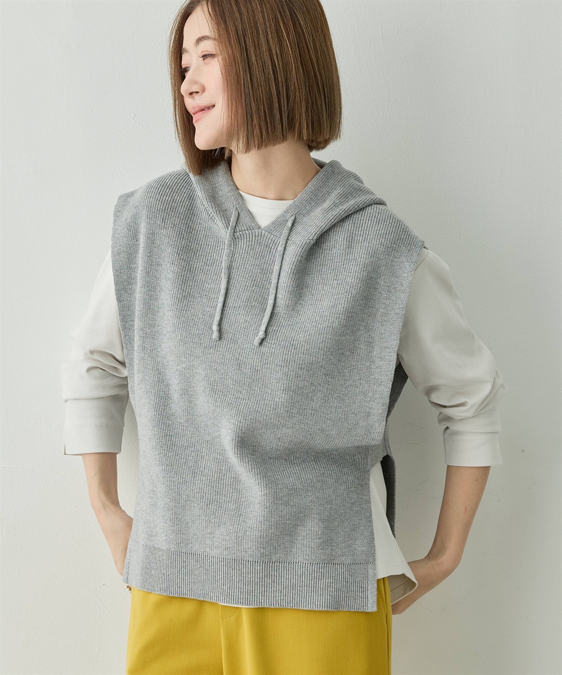 山p　SAINT LAURENT グレー フード付きベスト フードニットベスト【ウォッシャブル】 Petit Honfleur｜クロスプラス