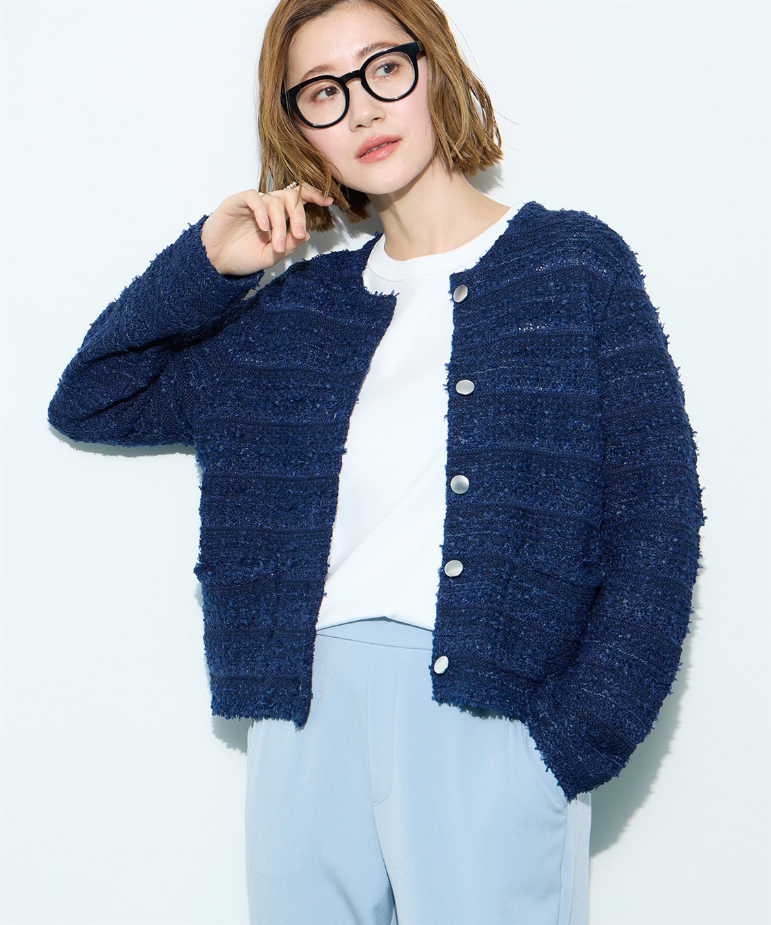 Petit Honfleur ツイード風ニットクルーカーディガン【ハンドウォッシャブル】_sub_3