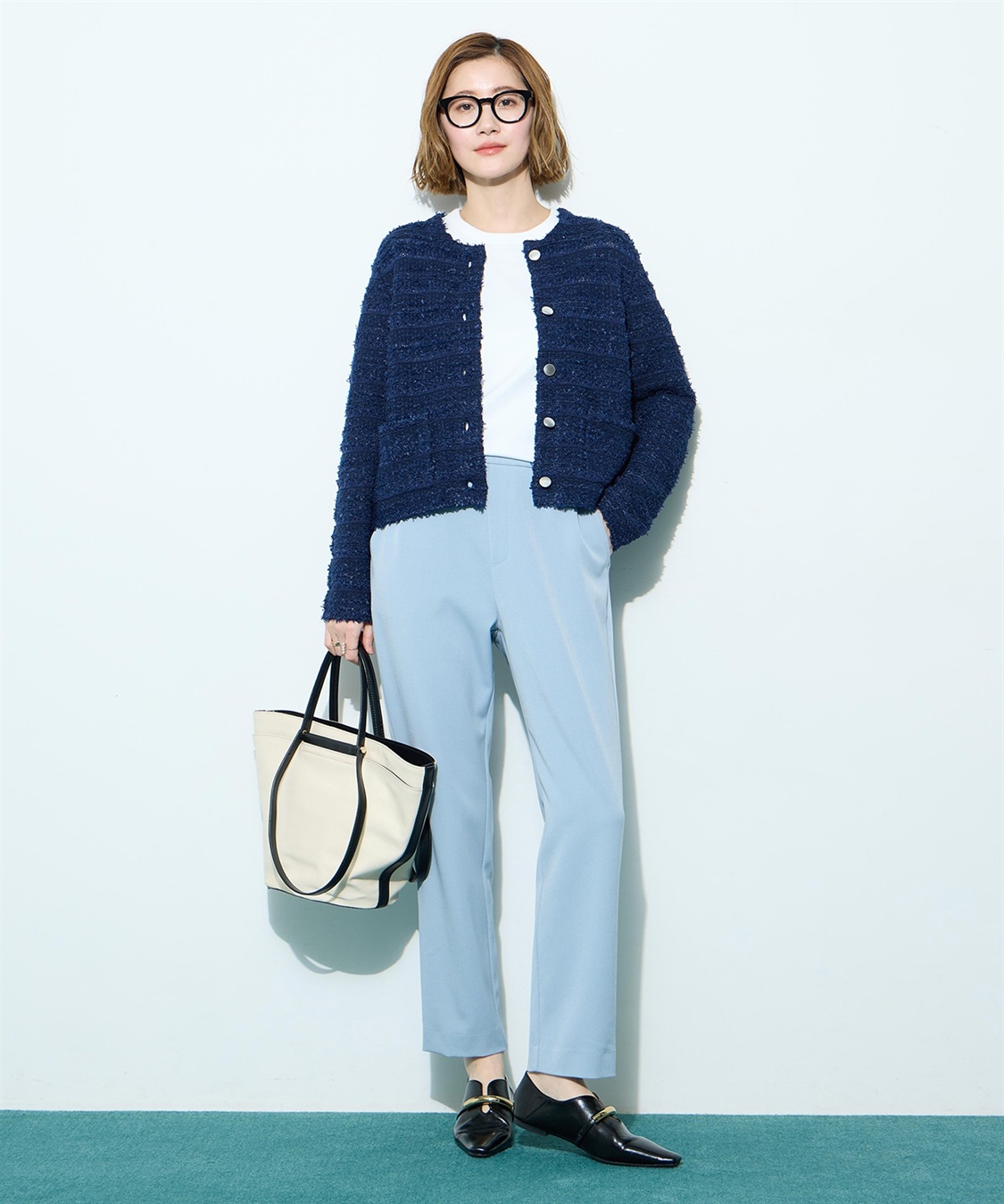 Petit Honfleur ツイード風ニットクルーカーディガン【ハンドウォッシャブル】_sub_7