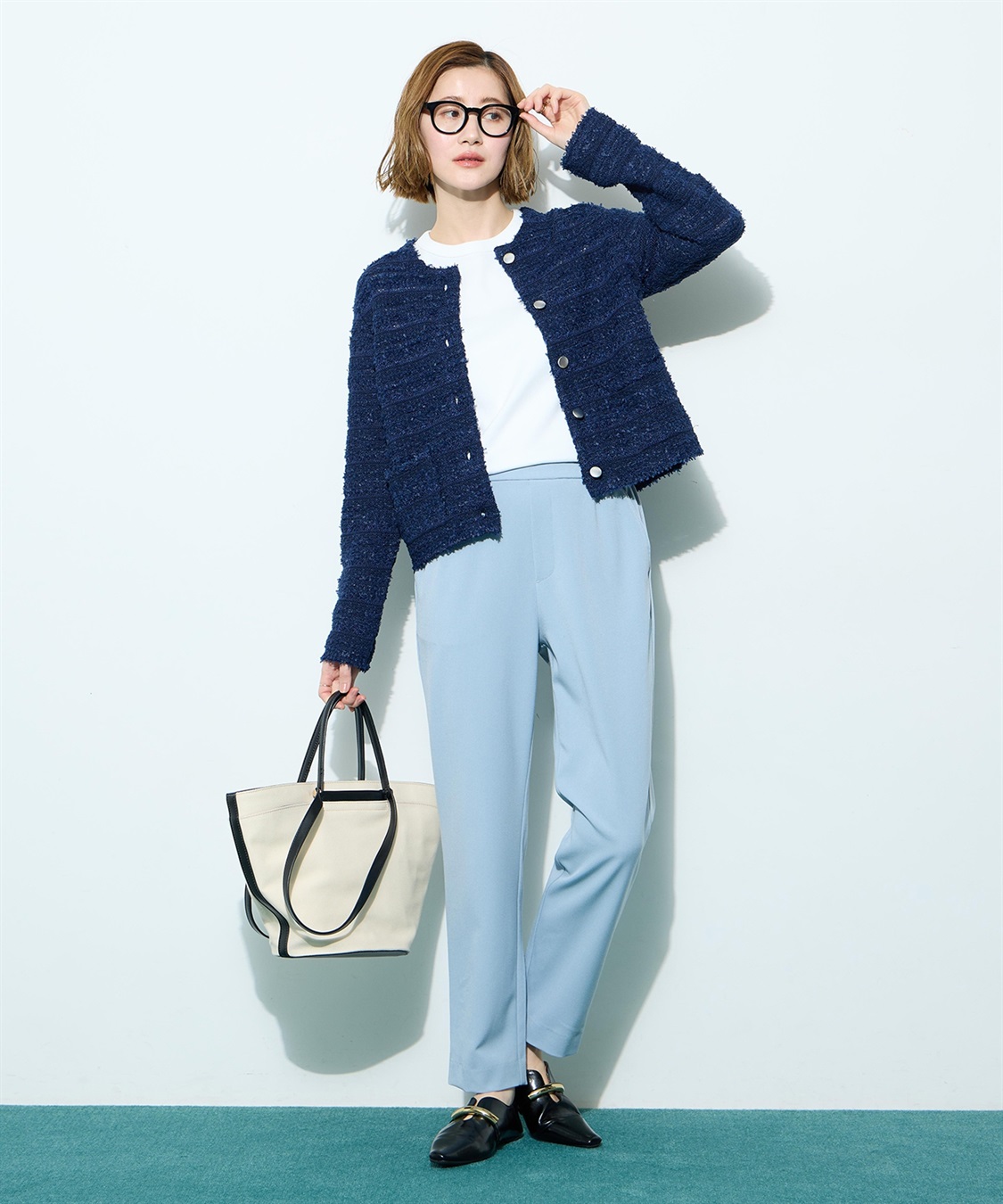 Petit Honfleur ツイード風ニットクルーカーディガン【ハンドウォッシャブル】_sub_8