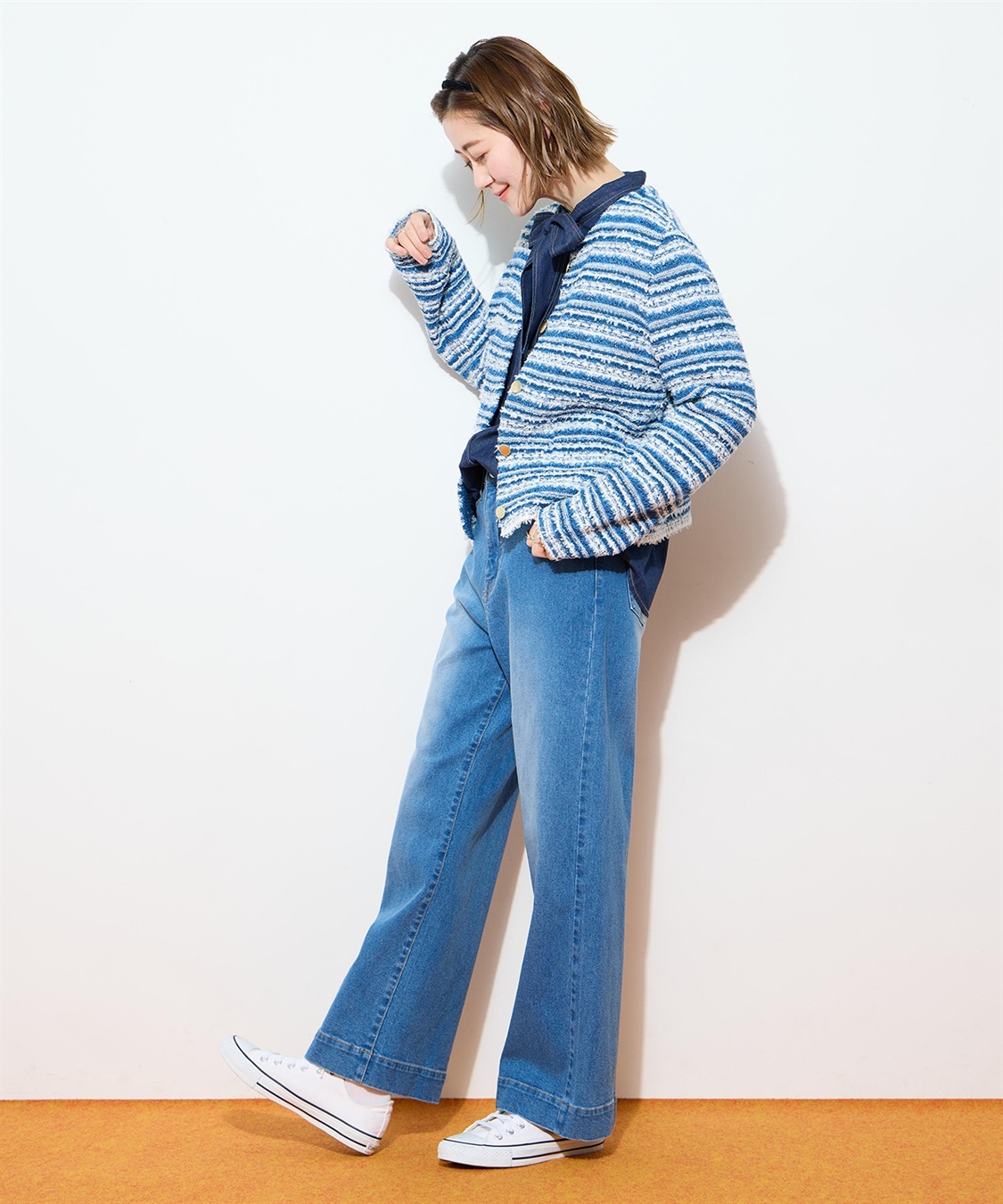 Petit Honfleur ツイード風ニットクルーカーディガン【ハンドウォッシャブル】_sub_12